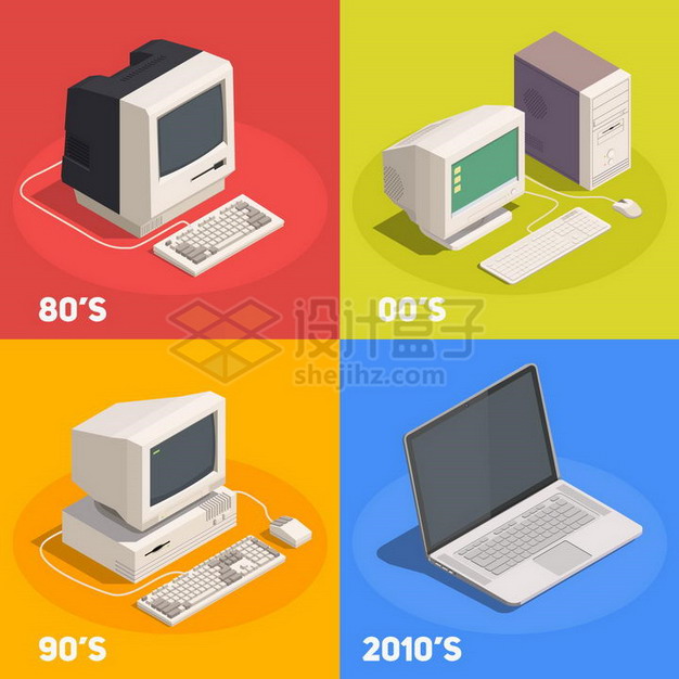 不同时代的电脑和笔记本电脑的进化史png图片免抠矢量素材 IT科技-第1张
