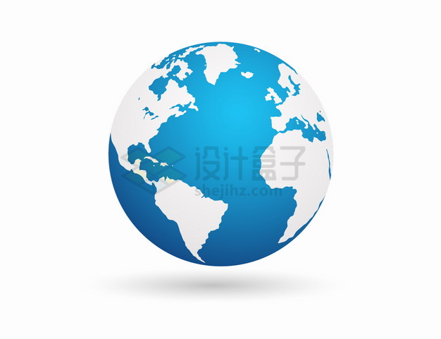 蓝白色的地球模型定位在大西洋png图片素材 科学地理-第1张