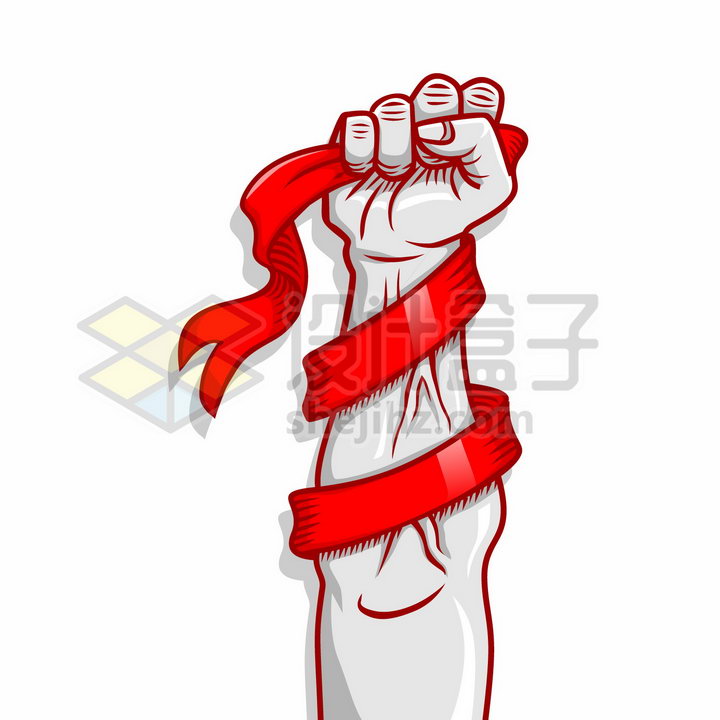 红色高举的拳头象征了力量和奋发图强的精神图片免抠矢量素材