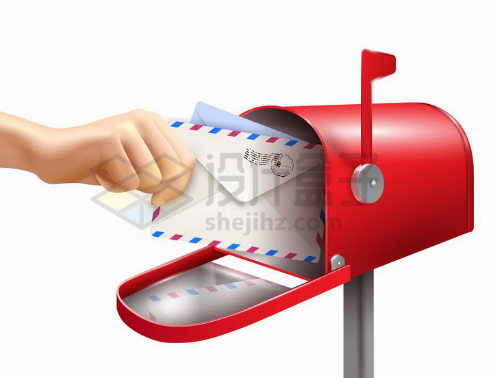 一只手将邮件放入到红色邮箱中png图片免抠矢量素材 生活素材-第1张