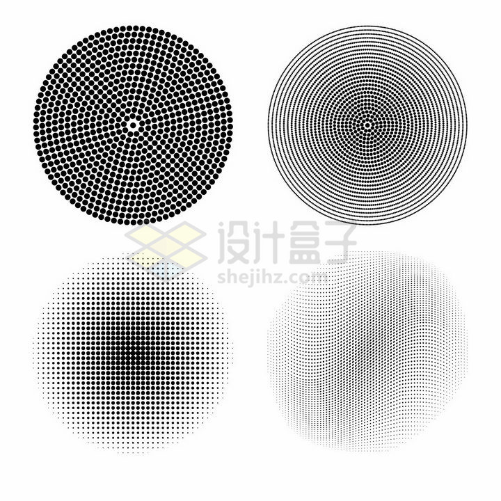 4款黑色小圆点组成的圆形图案png图片免抠矢量素材 装饰素材-第1张