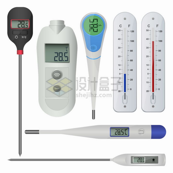 水银温度计体温计额温计等各种类型的温度计png图片素材 健康医疗-第1张
