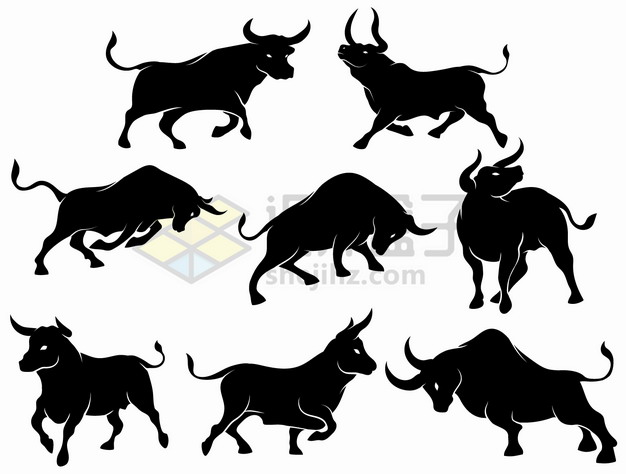 8款公牛图案动物剪影png图片素材 生物自然-第1张