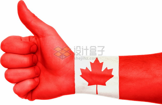 竖起大拇指的手上印着加拿大国旗图案png图片素材 科学地理-第1张