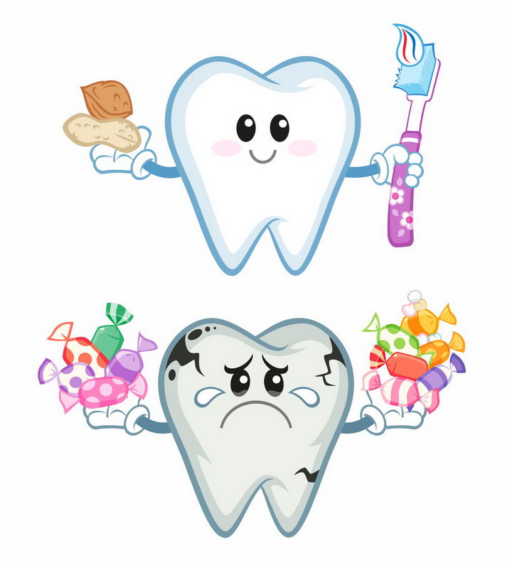 卡通牙齿要刷牙不要吃太多糖果容易蛀牙png图片免抠矢量素材 健康医疗-第1张
