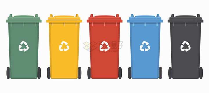 5种颜色的垃圾桶垃圾分类png图片素材