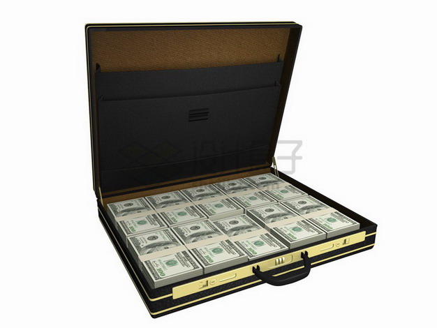 打开的箱子中满满一箱子钱美元钞票纸币png图片素材 金融理财-第1张