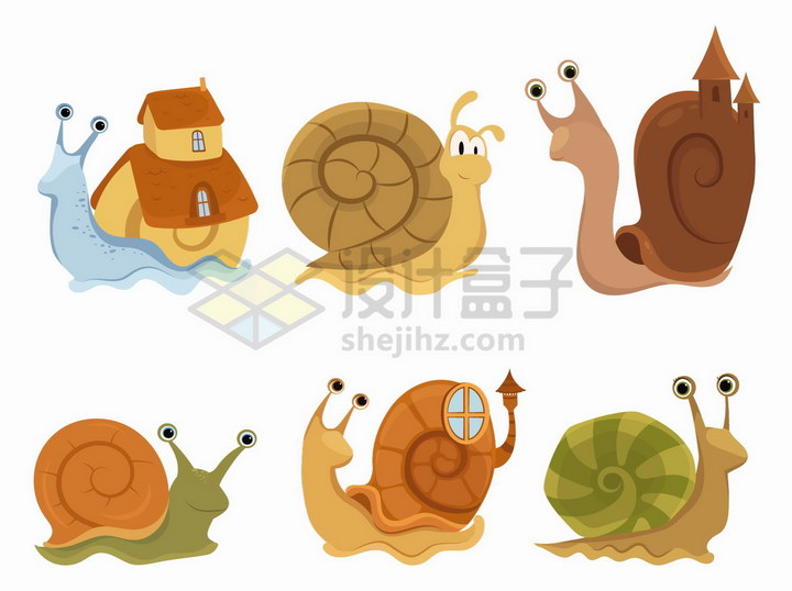 卡通蜗牛背着房子形状的贝壳png图片免抠矢量素材 生物自然-第1张