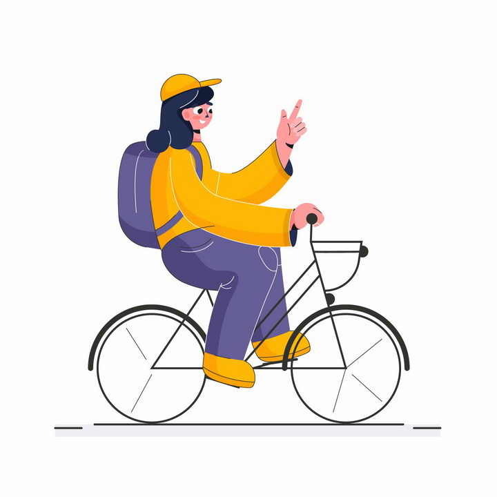 扁平插画风格骑自行车的卡通黄衣女孩png图片免抠矢量素材