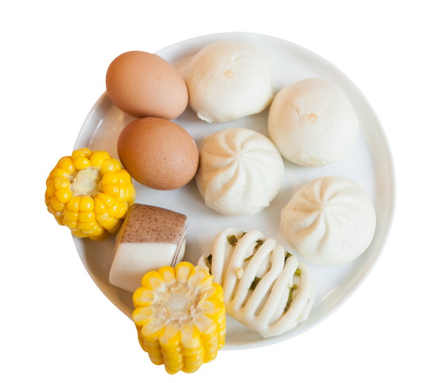 水煮鸡蛋包子馒头花卷玉米等美味营养早餐png图片素材 生活素材-第1张