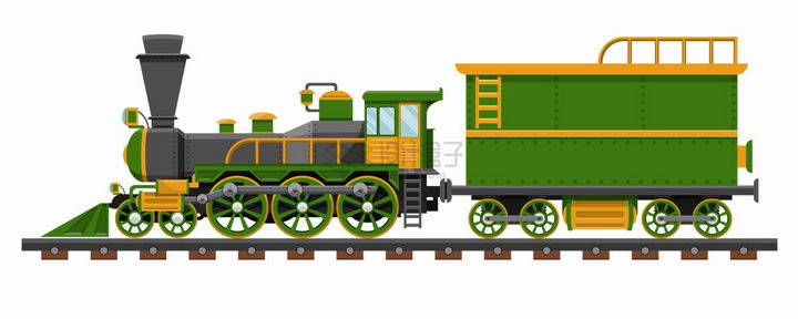 绿色卡通蒸汽火车头png图片素材 交通运输-第1张
