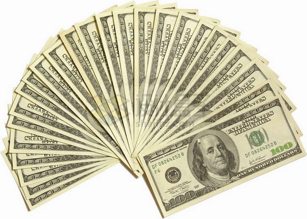 扇形展开的100美元钞票纸币png图片素材 金融理财-第1张