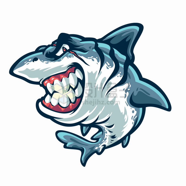卡通鲨鱼咬牙切齿png图片免抠矢量素材