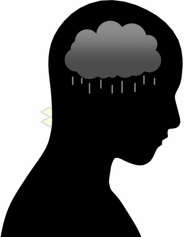 人体头部剪影和下雨的乌云象征了心情不好png图片素材 健康医疗-第1张