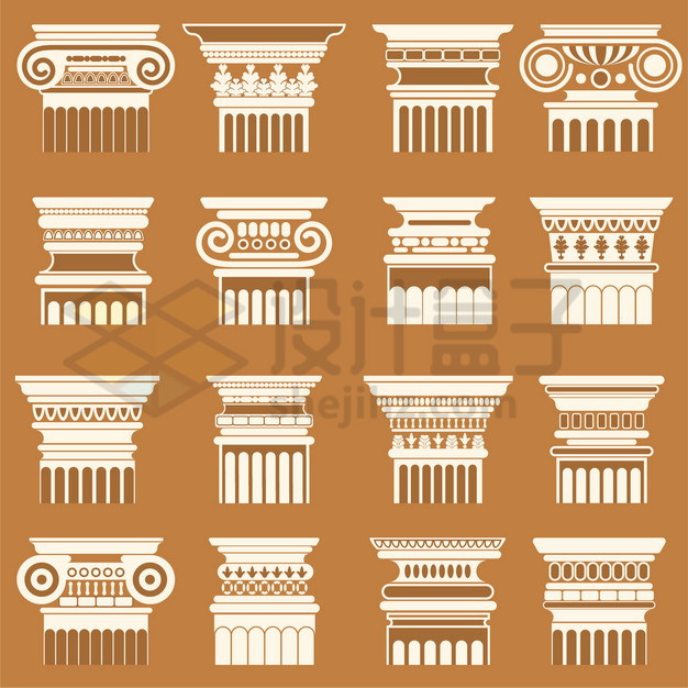 16款古希腊古罗马柱子花纹图案png图片素材