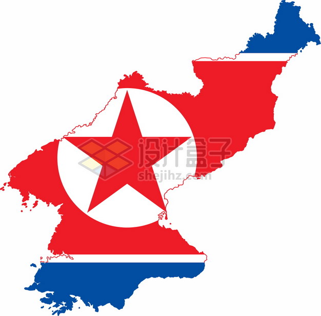 印有国旗图案的朝鲜地图png图片素材 科学地理-第1张