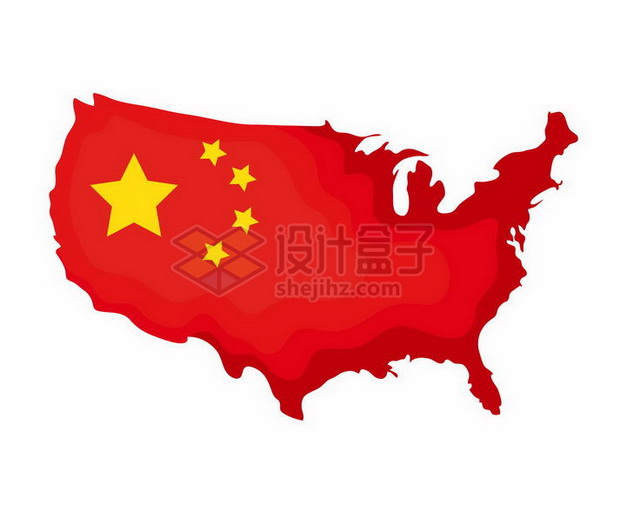 覆盖了中国国旗五星红旗图案的美国地图png图片免抠矢量素材 科学地理-第1张