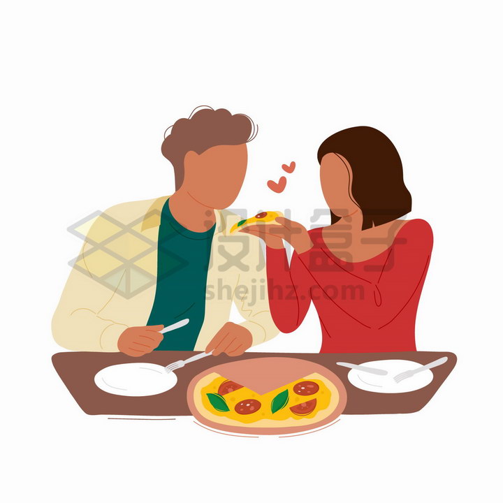 正在相互喂食的情侣手绘扁平插画png图片免抠矢量素材 人物素材-第1张