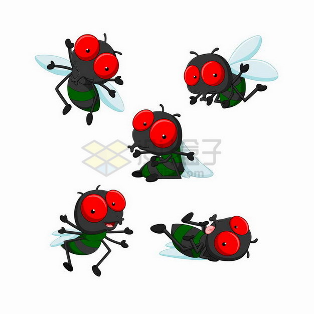 5款红眼睛卡通苍蝇png图片免抠矢量素材 生物自然-第1张