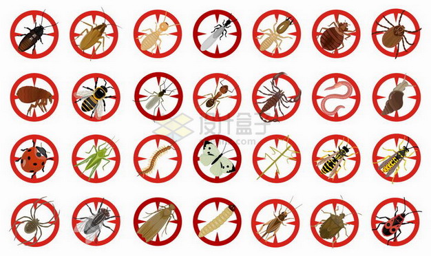 28款蟑螂白蚁蚊子蝎子蜈蚣等害虫禁止标志png图片素材 标志LOGO-第1张