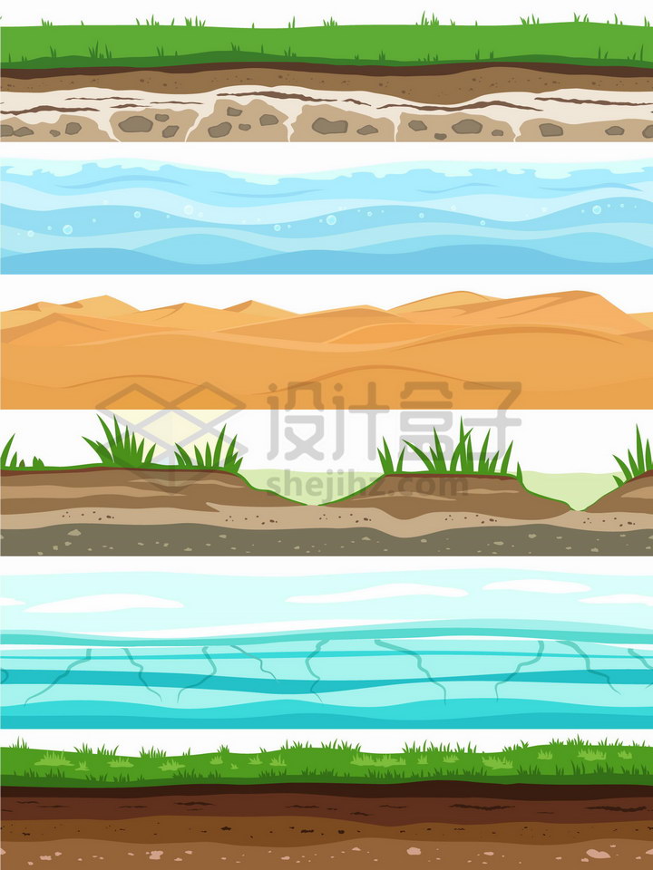 青草地海水沙漠池塘冰层泥土层等土壤分层解剖图png图片免抠矢量素材 科学地理-第1张