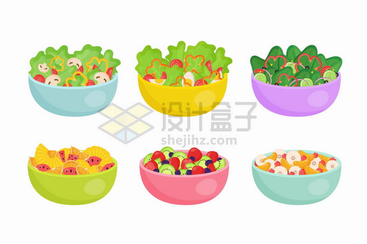 6款蔬菜和水果拼盘色拉美味美食png图片免抠矢量素材 生活素材-第1张