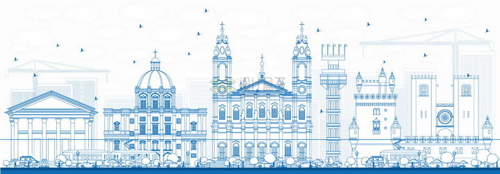 葡萄牙里斯本蓝色线条城市天际线png图片素材 建筑装修-第1张