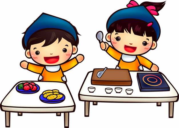 两个卡通孩子准备吃营养晚餐png图片素材