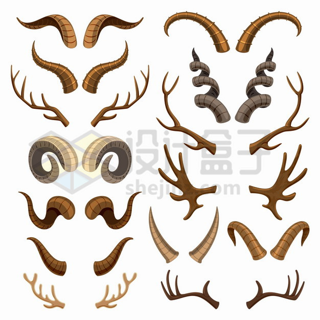 各种山羊角羚羊角牛角鹿角等动物的角png图片素材 设计盒子