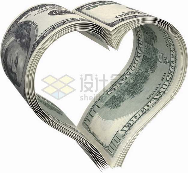 100美元钞票纸币组成心形图案png图片素材
