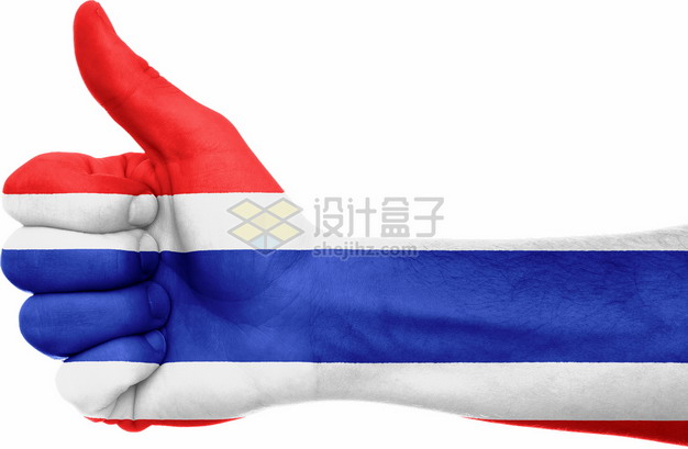 竖起大拇指的手上印着泰国国旗图案png图片素材 科学地理-第1张