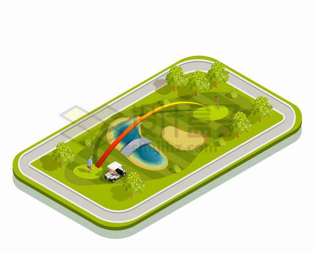 2.5D风格手机上的高尔夫球场体育运动场png图片素材