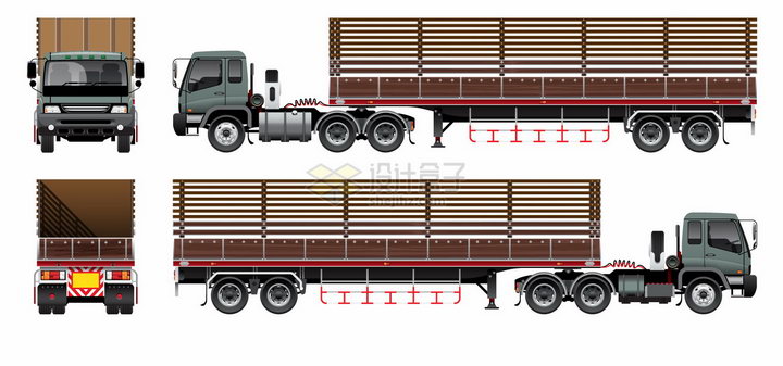 半挂农用卡车的四个不同角度png图片素材 交通运输-第1张