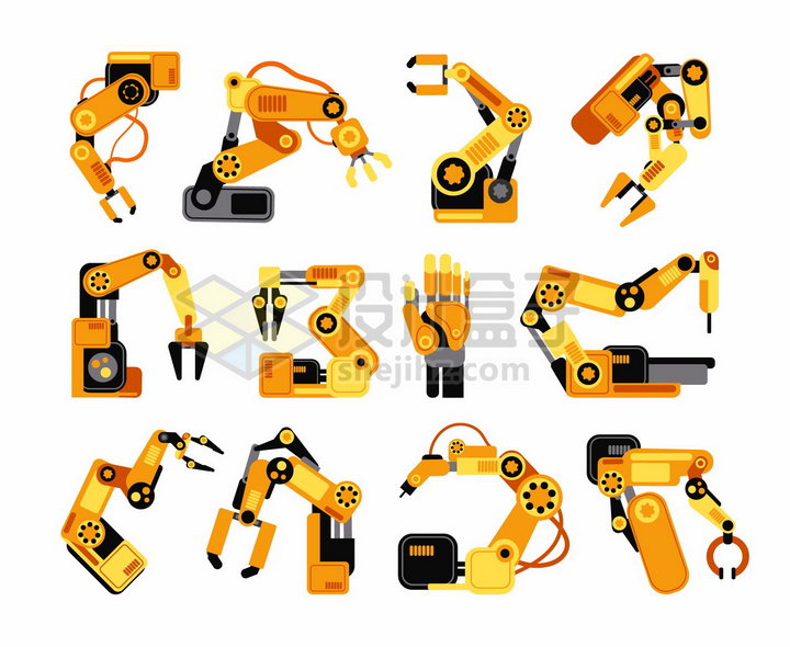 16款橙色工厂流水线机械手臂扁平化风格png图片素材 工业农业-第1张
