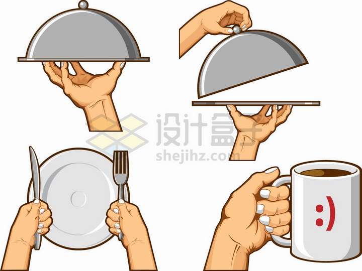 西餐托盘刀叉盘子和咖啡杯等餐具png图片免抠矢量素材