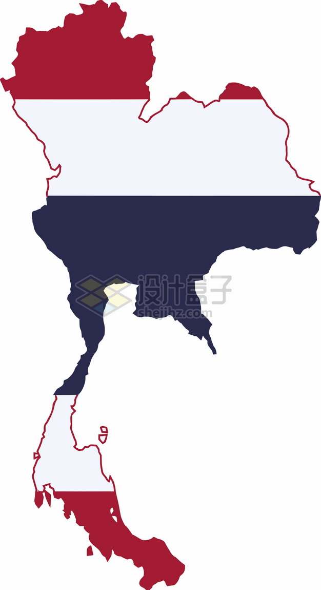 印有国旗图案的泰国地图png图片素材