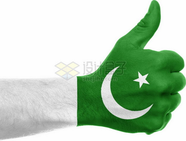 印有巴基斯坦国旗图案的点赞手势png免抠图片素材 科学地理-第1张