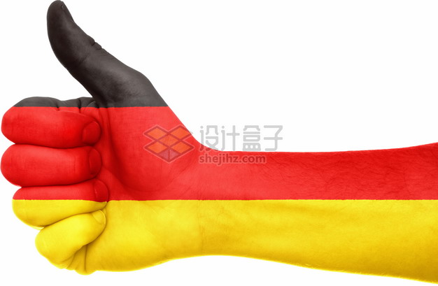 竖起大拇指的手上印着德国国旗图案png图片素材 科学地理-第1张