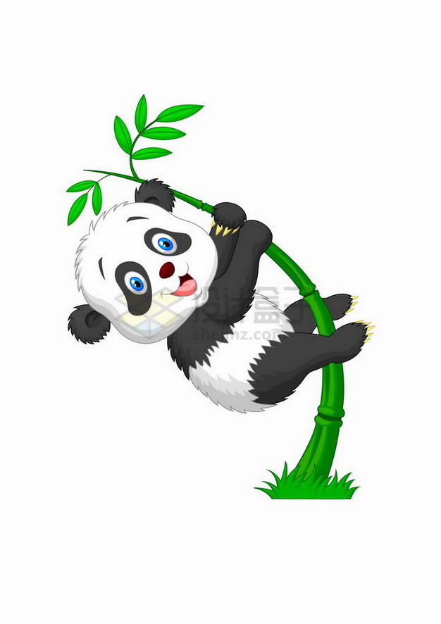 抱住竹子的卡通熊猫png图片免抠矢量素材 生物自然-第1张