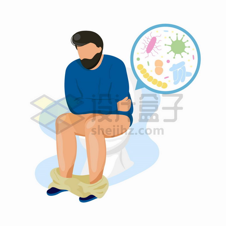 坐在马桶上拉肚子的男人手绘扁平插画png图片免抠矢量素材 健康医疗-第1张