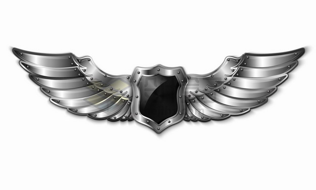 银灰色金属光泽不锈钢翅膀徽章png图片素材 标志LOGO-第1张