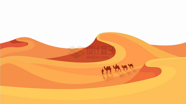 卡通沙漠风景和沙漠骆驼黄沙漫漫png图片素材 设计盒子