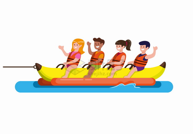 坐在橡皮艇上嬉戏的人热带旅游插画png图片素材 休闲娱乐-第1张