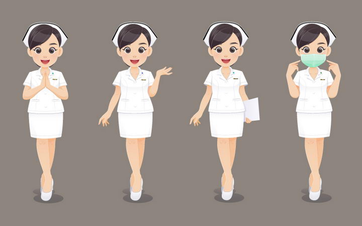 4款超可爱卡通医生护士造型走路戴口罩等png图片免抠矢量素材 人物素材-第1张