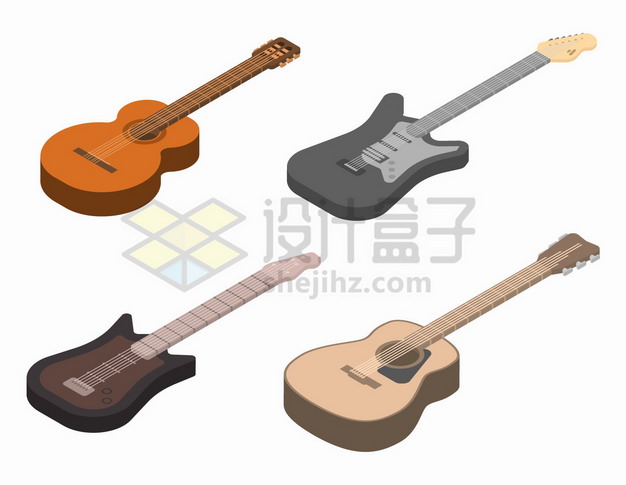 4款2.5D风格吉他音乐乐器png图片素材 休闲娱乐-第1张
