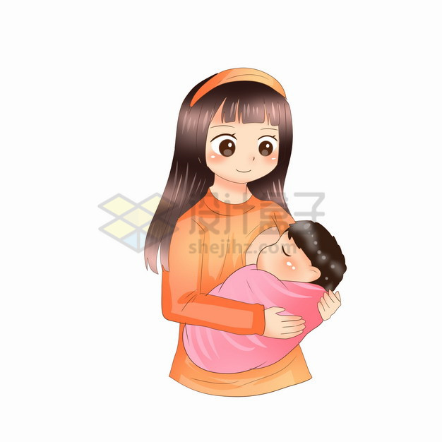 抱着宝宝喂奶的卡通妈妈全国母乳喂养宣传日419876png图片素材 人物素材-第1张