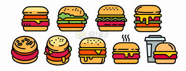 9款MBE风格汉堡包美味西餐手绘插画png图片素材 生活素材-第1张