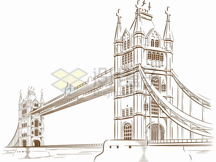 伦敦塔桥的简笔画绘画图片