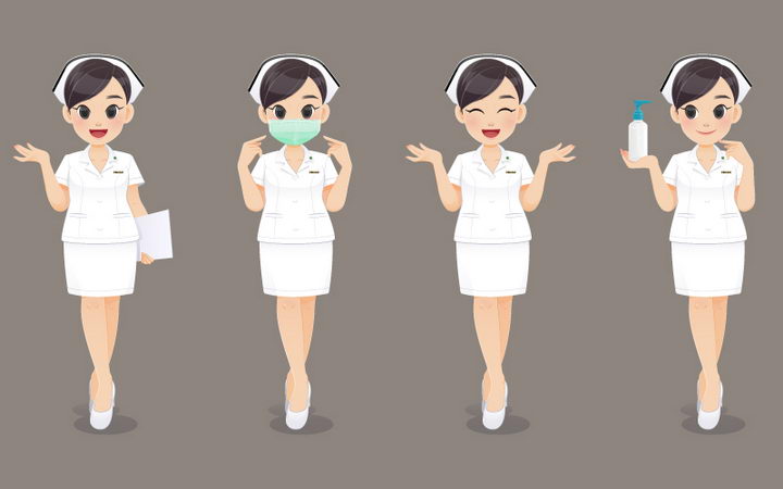 4款超可爱卡通医生护士造型戴口罩讲解等png图片免抠矢量素材 人物素材-第1张