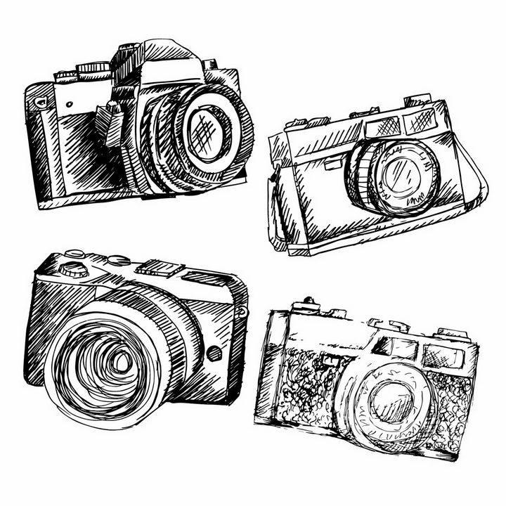 4款手绘涂鸦风格照相机单反相机png图片免抠矢量素材 IT科技-第1张